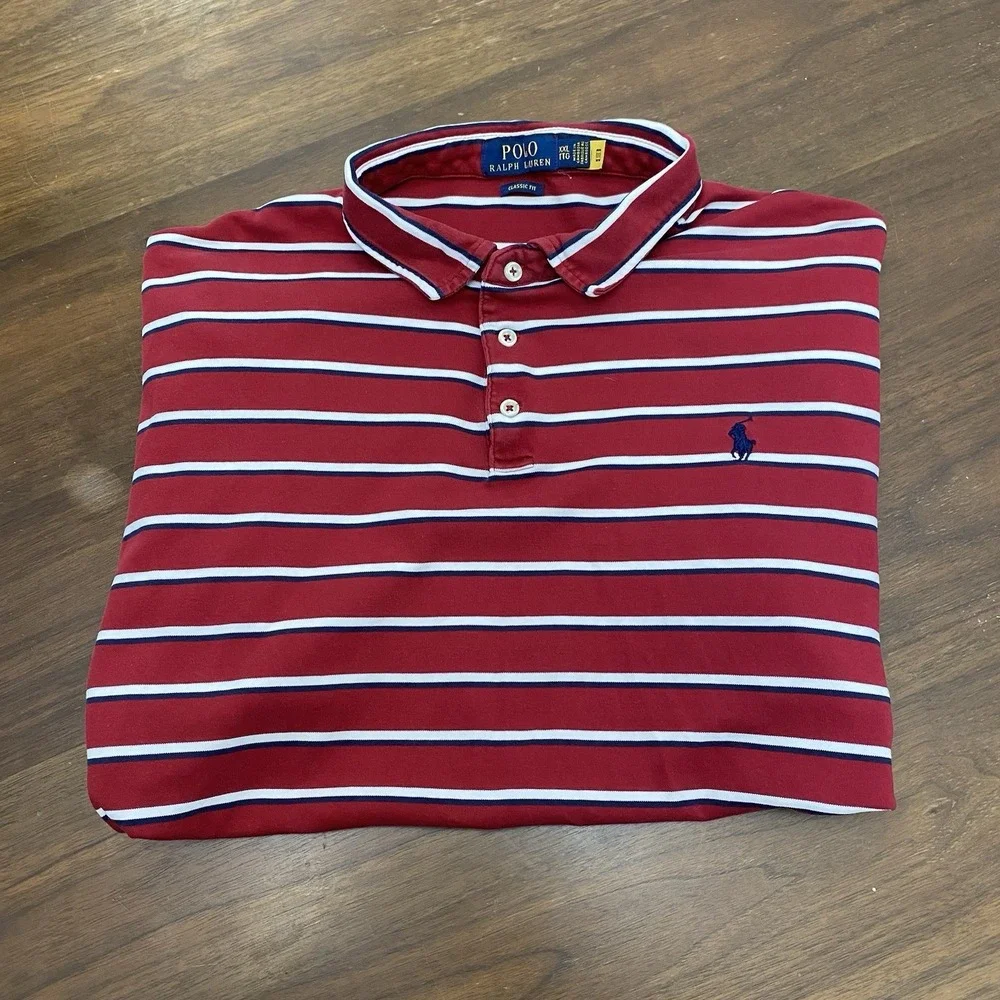Polo Ralph Lauren Classic Fit Polo Mens Size XXL White & Red Striped Pony Logo